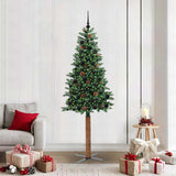 vidaXL Slanke Kerstboom Groen 150 cm PVC en massief dennenhout