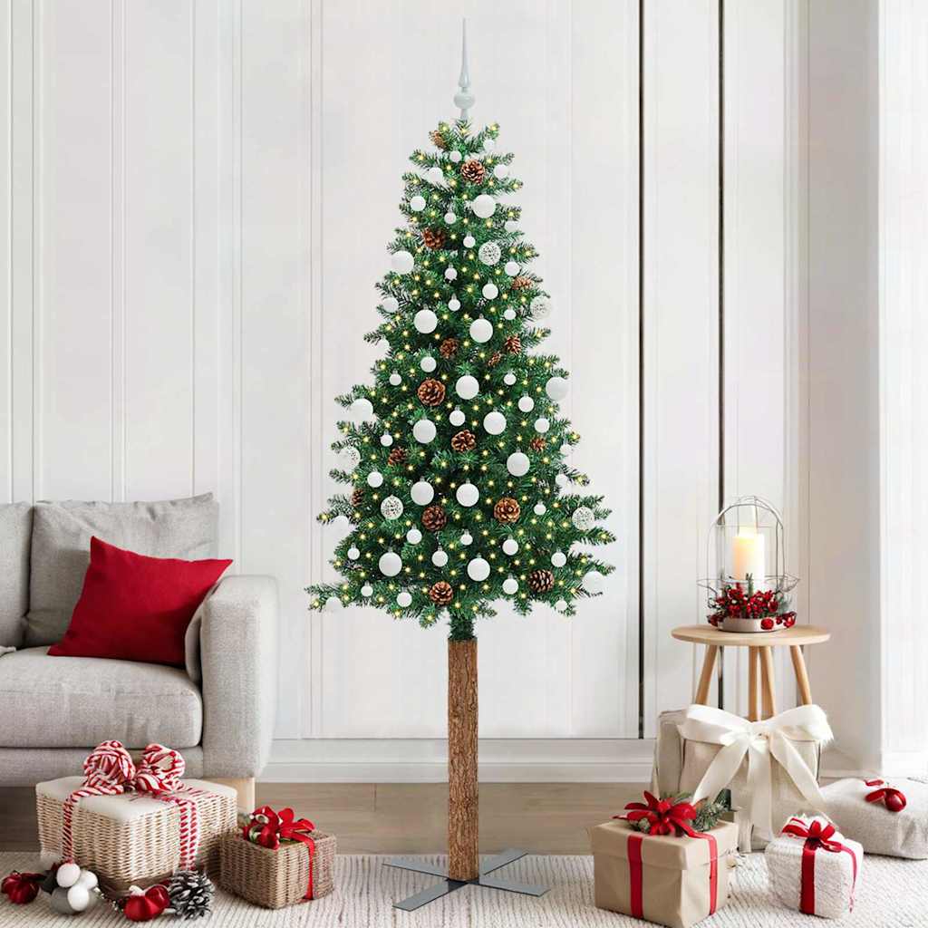vidaXL Slanke Kerstboom Groen 150 cm PVC en massief dennenhout