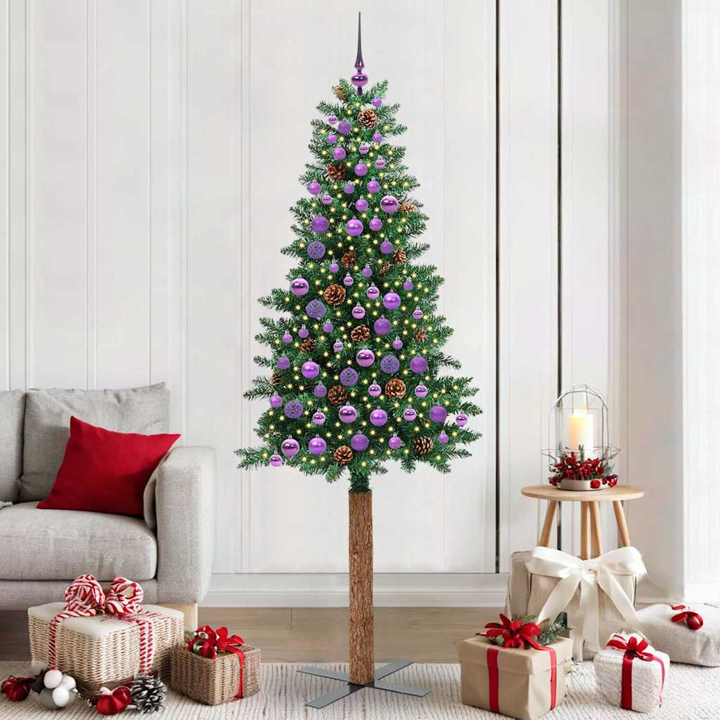 vidaXL Slanke Kerstboom Groen 150 cm PVC en massief dennenhout
