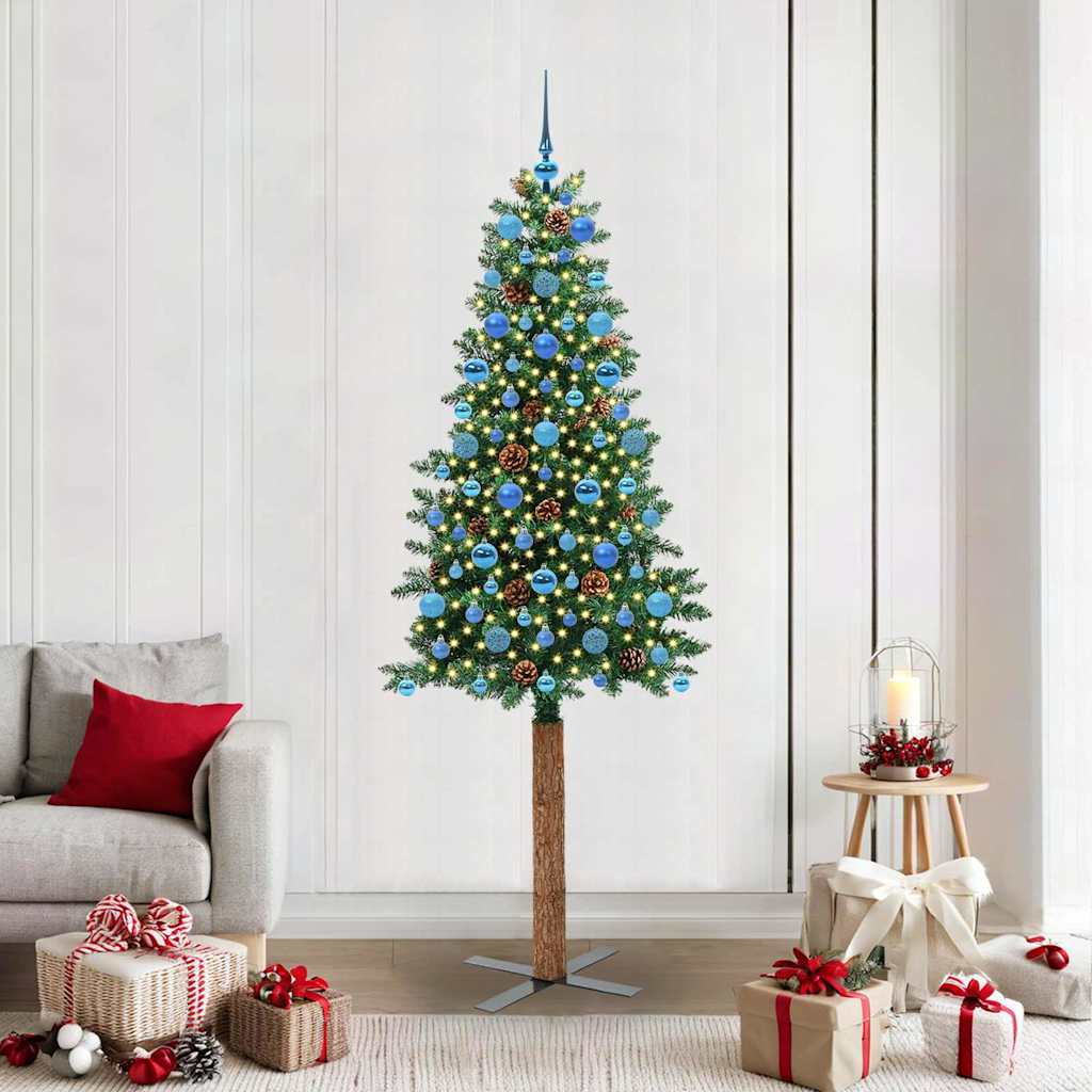 vidaXL Slanke Kerstboom Groen 150 cm PVC en massief dennenhout