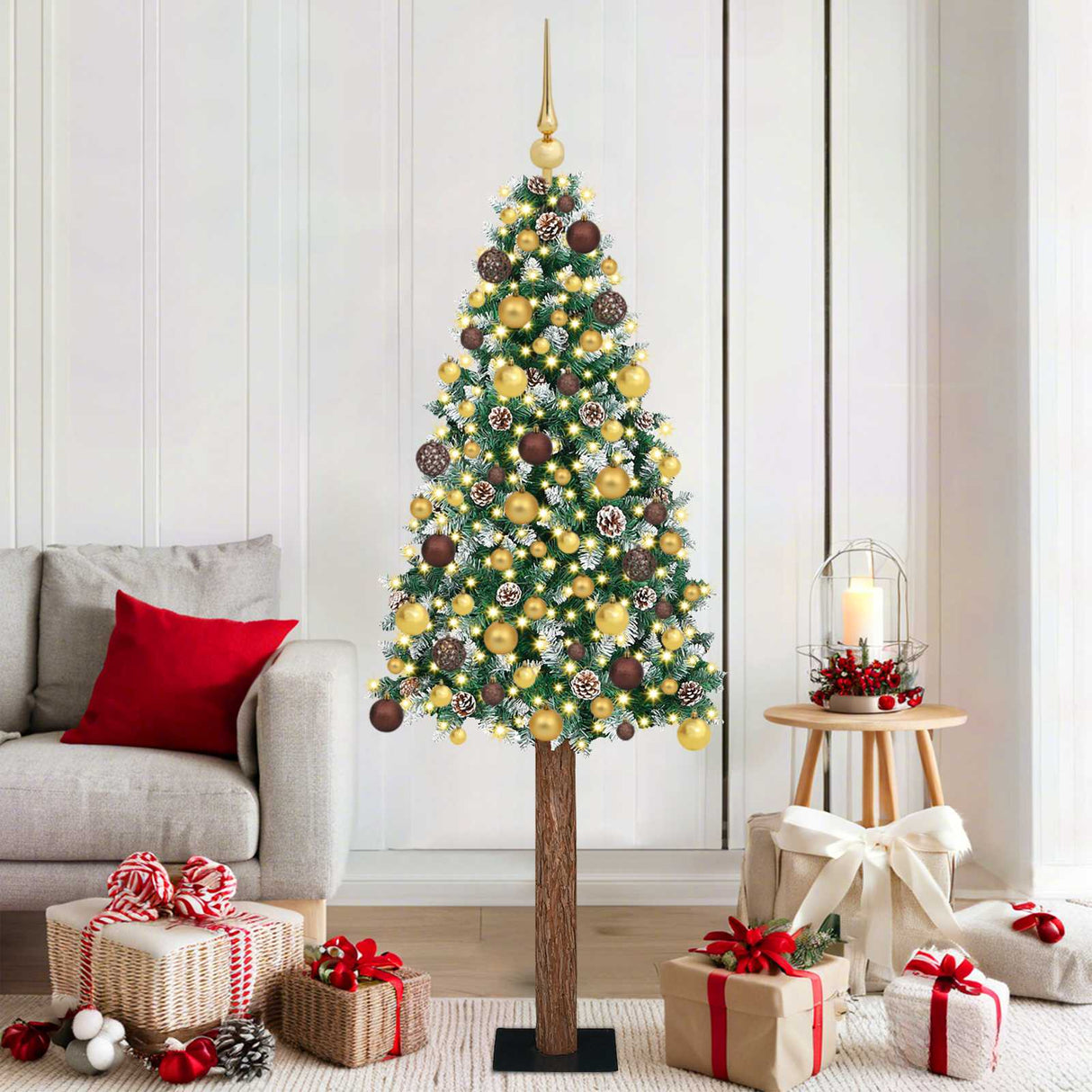 vidaXL Slanke Kerstboom Groen 150 cm PVC en massief dennenhout