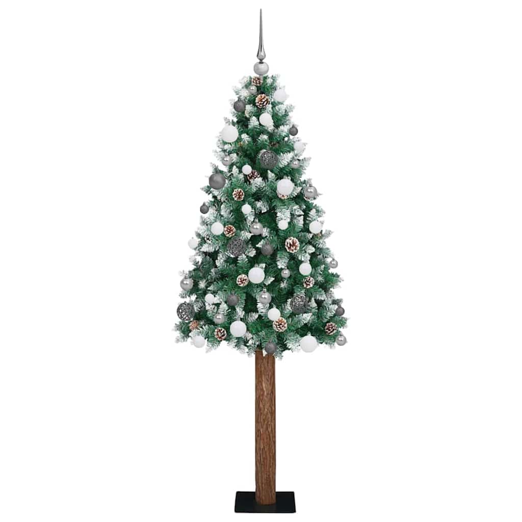 vidaXL Slanke Kerstboom Groen 150 cm PVC en massief dennenhout