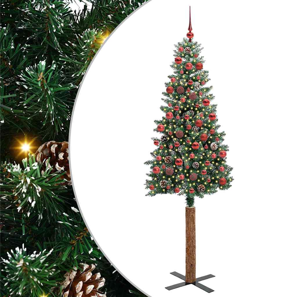 vidaXL Slanke Kerstboom Groen 150 cm PVC en massief dennenhout