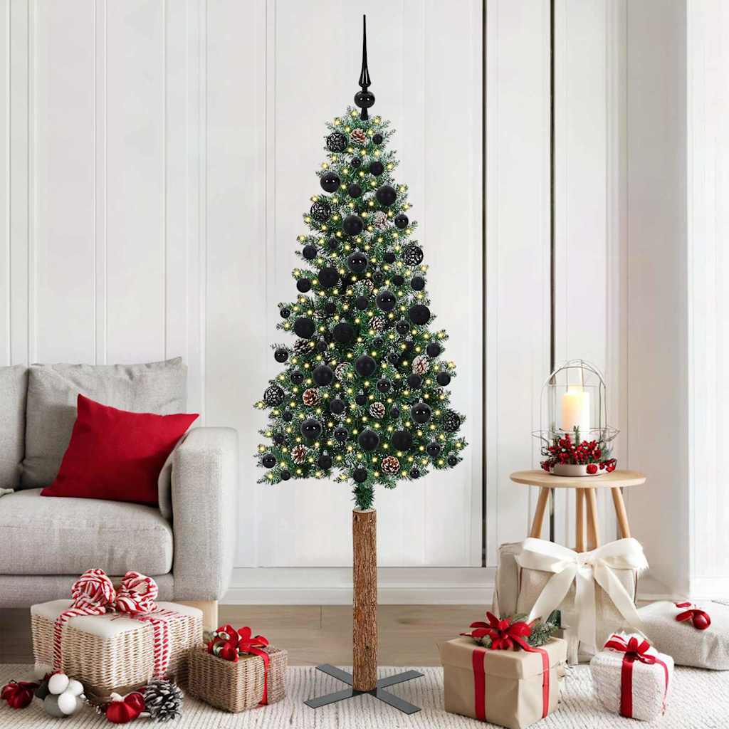 vidaXL Slanke Kerstboom Groen 150 cm PVC en massief dennenhout