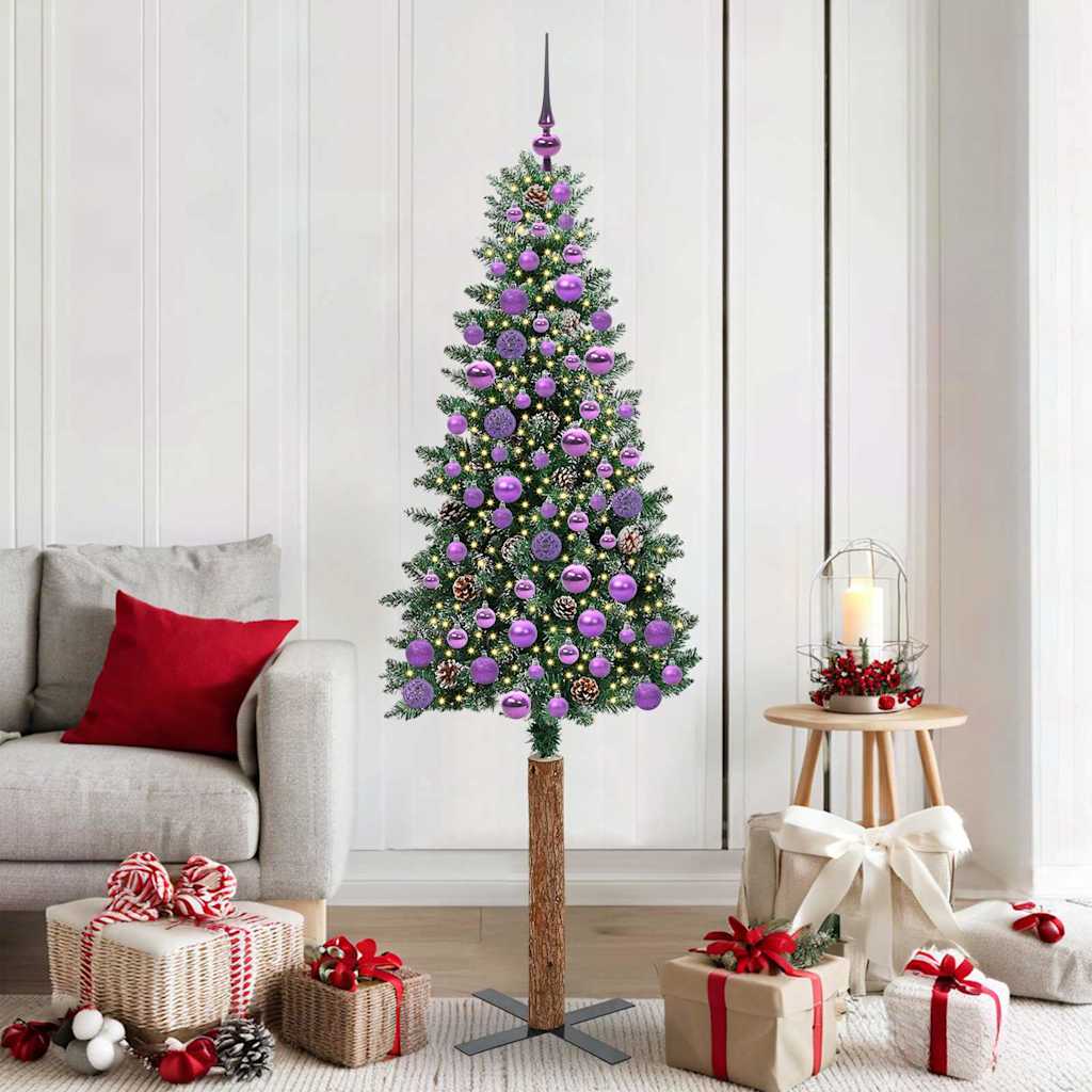 vidaXL Slanke Kerstboom Groen 150 cm PVC en massief dennenhout
