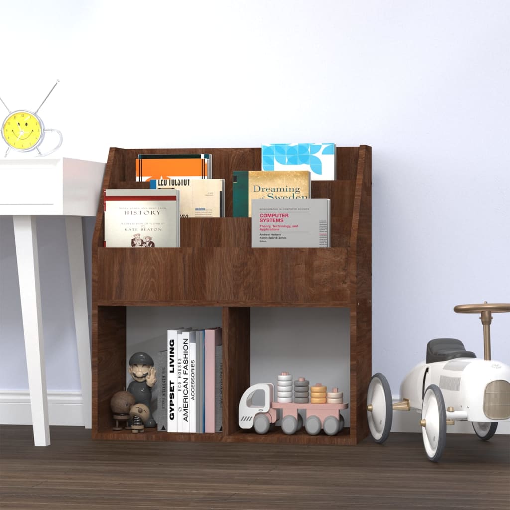 vidaXL Kindertijdschriftenrek 71x30x78,5 cm hout grijs en eikenkleur