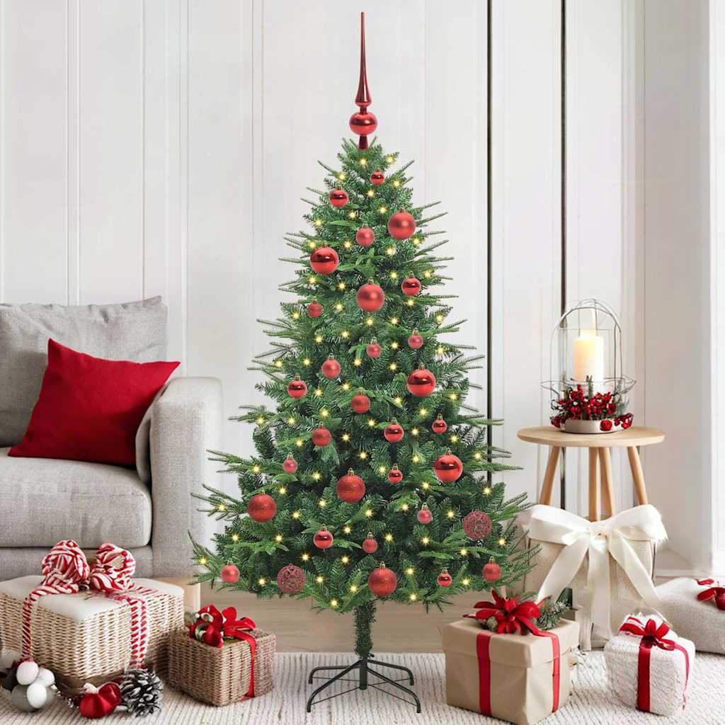 vidaXL Kunstmatige Voorverlichte Kerstboom met Ballenset Groen 150 cm