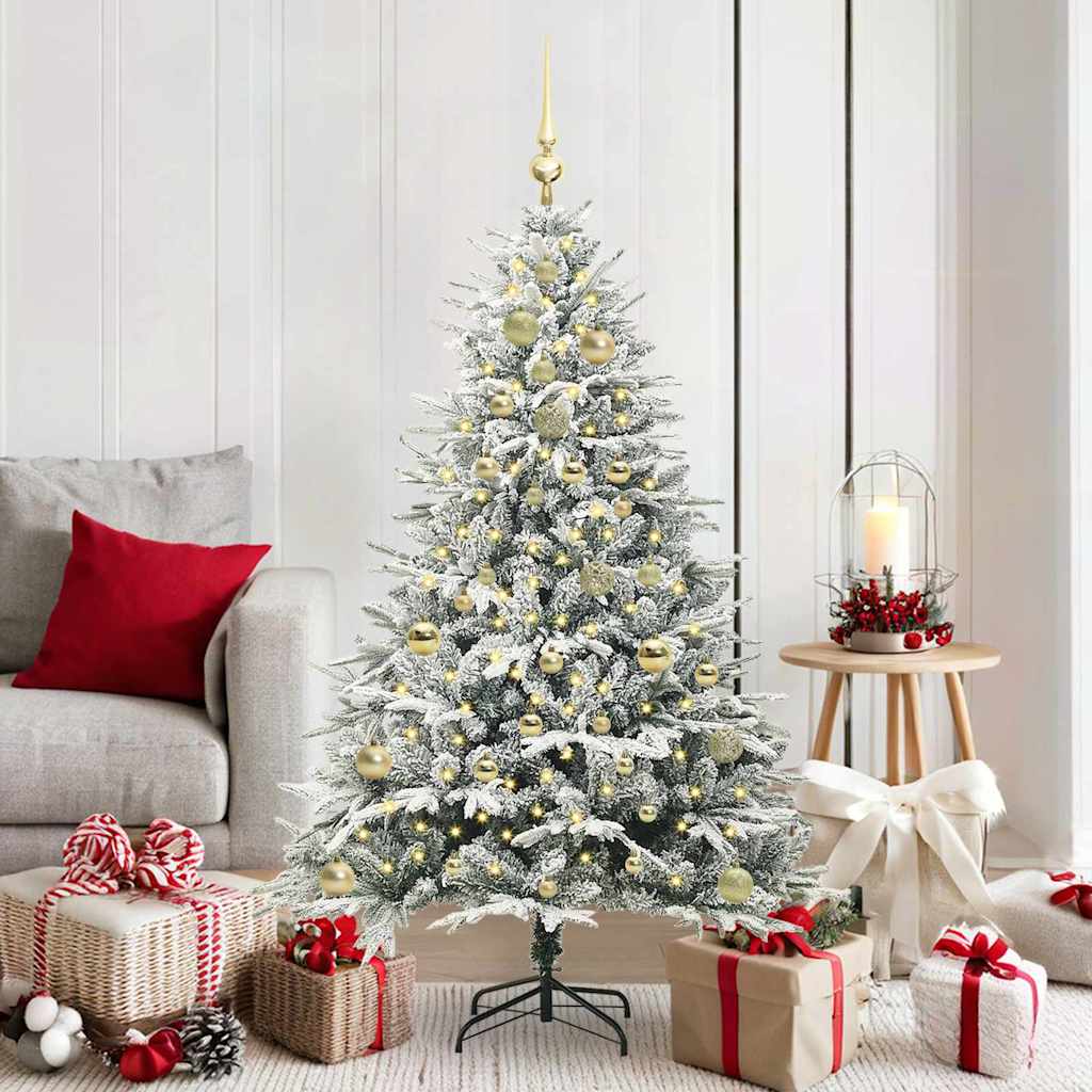 vidaXL Kunstmatige Voorverlichte Kerstboom met Ballenset Groen 150 cm