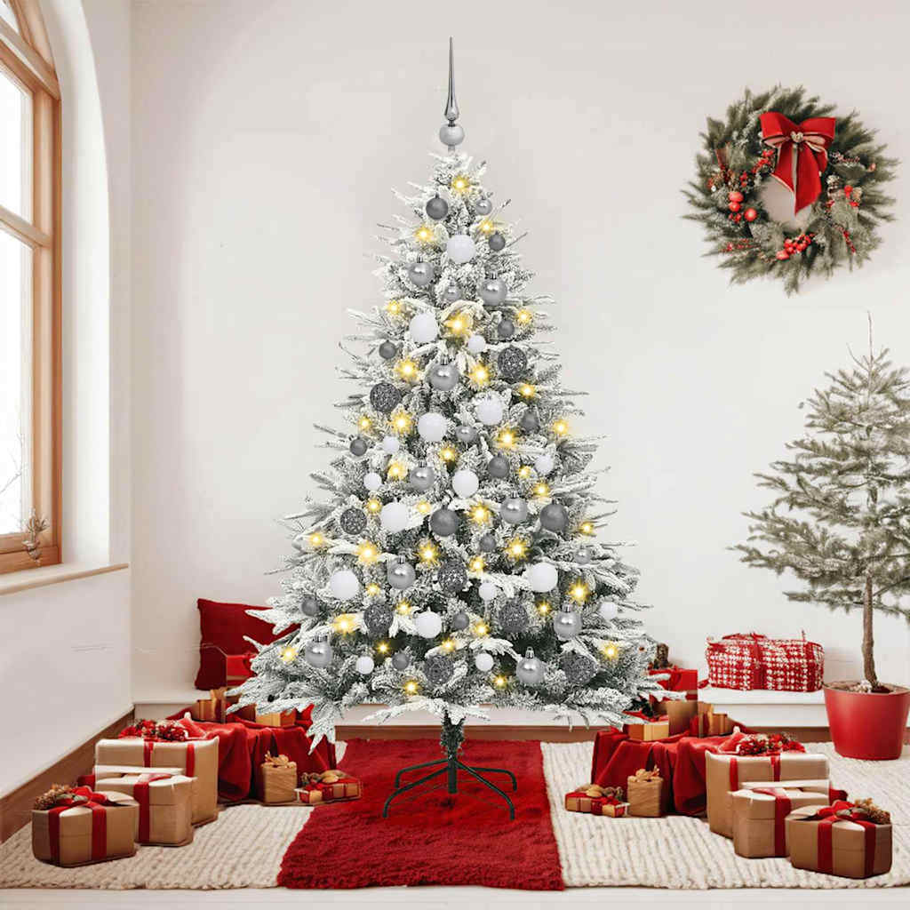 vidaXL Kunstmatige Voorverlichte Kerstboom met Ballenset Groen 150 cm