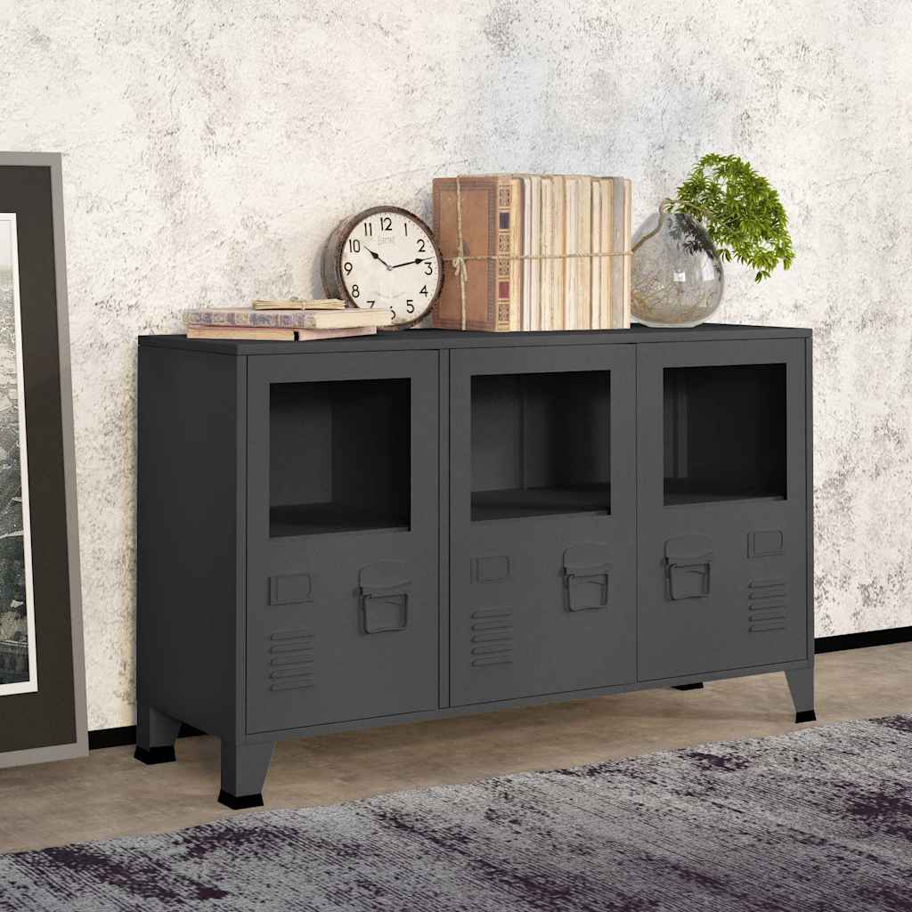 vidaXL Dressoir industrieel 105x35x62 cm metaal en glas zwart
