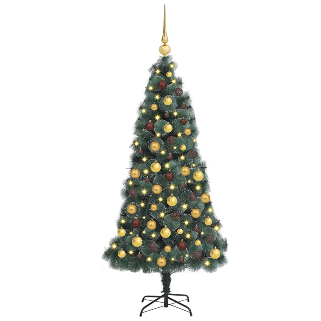 vidaXL Kunstmatige voorverlichte kerstboom met ballenset Groen 120 cm