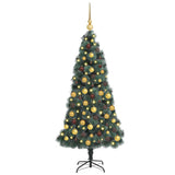 vidaXL Kunstmatige voorverlichte kerstboom met ballenset Groen 120 cm