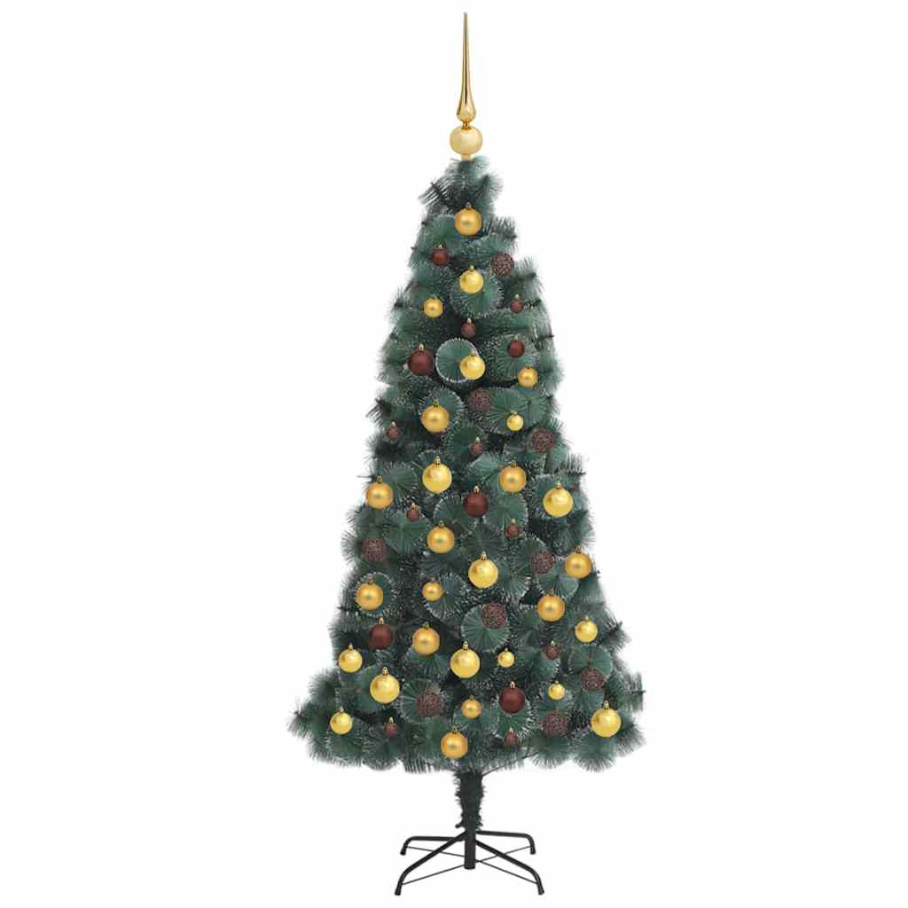 vidaXL Kunstmatige voorverlichte kerstboom met ballenset Groen 120 cm