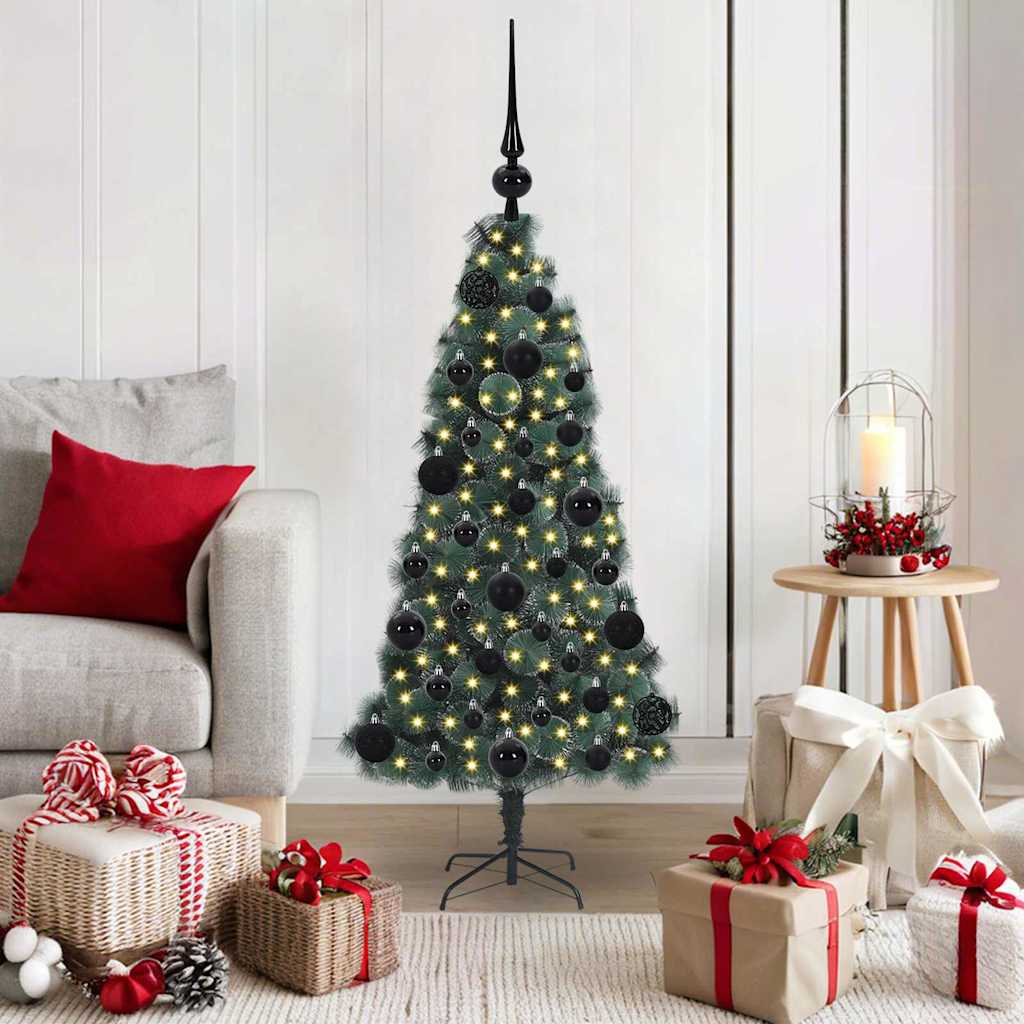 vidaXL Kunstmatige voorverlichte kerstboom met ballenset Groen 120 cm