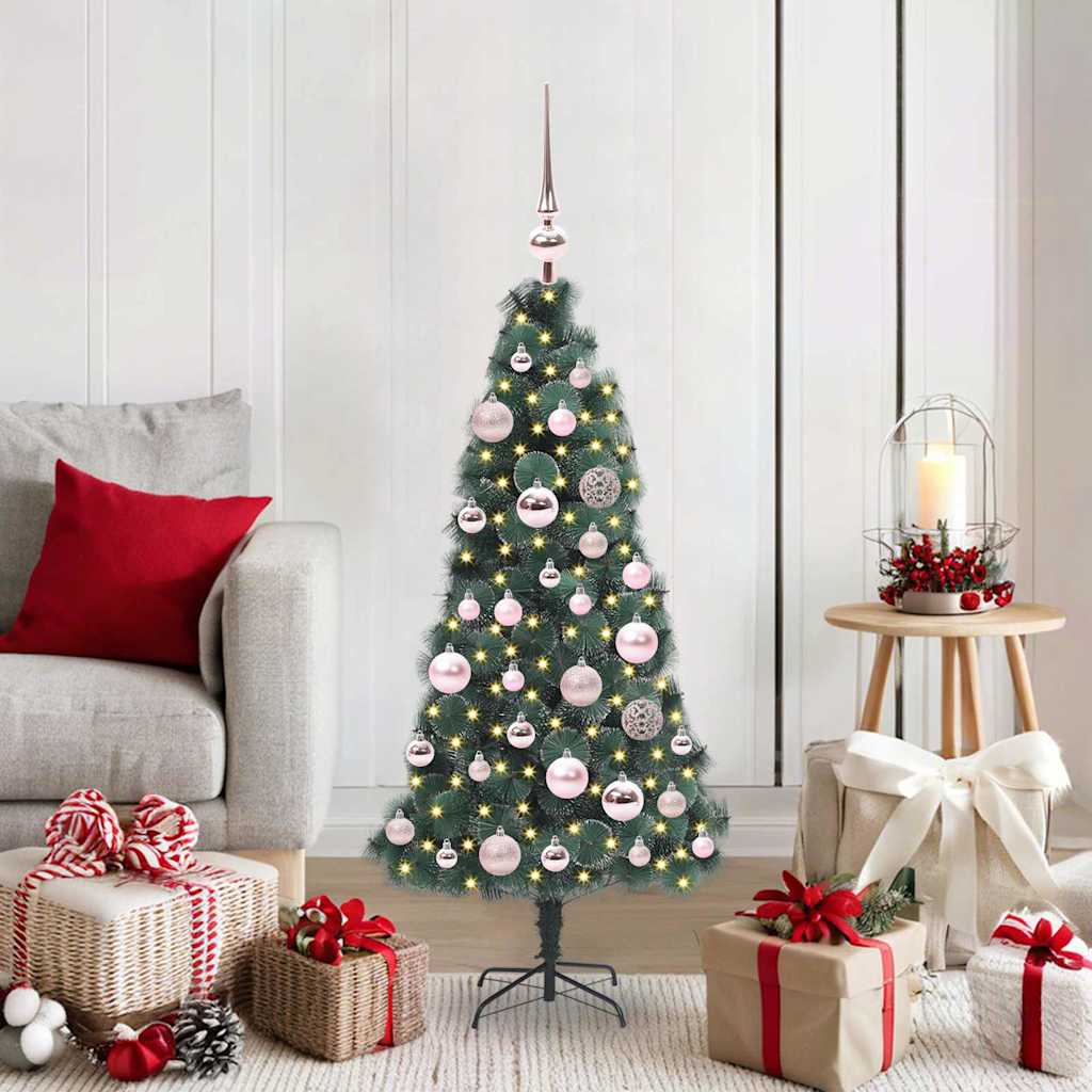 vidaXL Kunstmatige voorverlichte kerstboom met ballenset Groen 120 cm