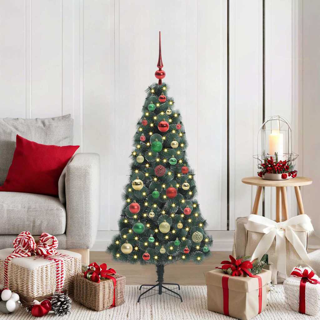 vidaXL Kunstmatige voorverlichte kerstboom met ballenset Groen 120 cm