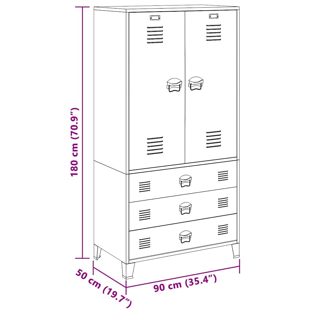 vidaXL Industrial Wardrobe 90x50x180 cm Metal Black