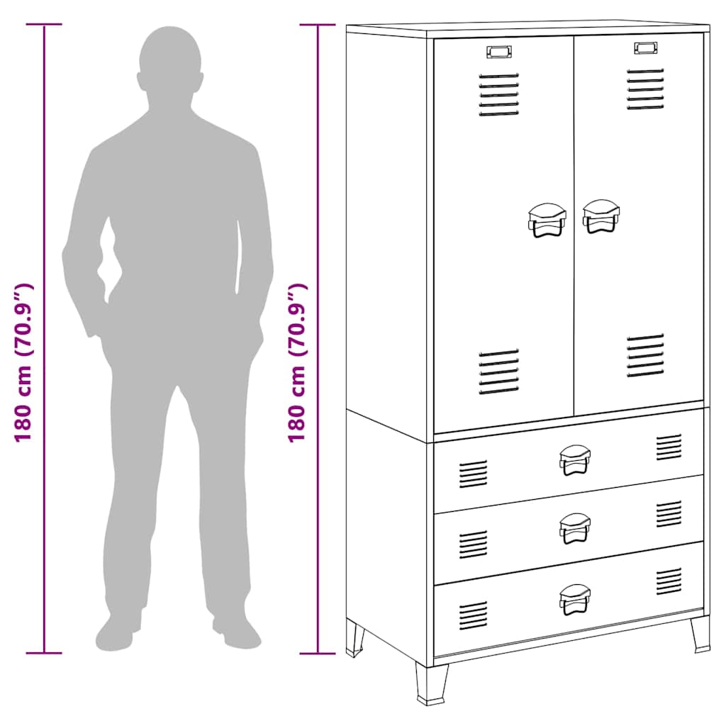 vidaXL Industrial Wardrobe 90x50x180 cm Metal Black