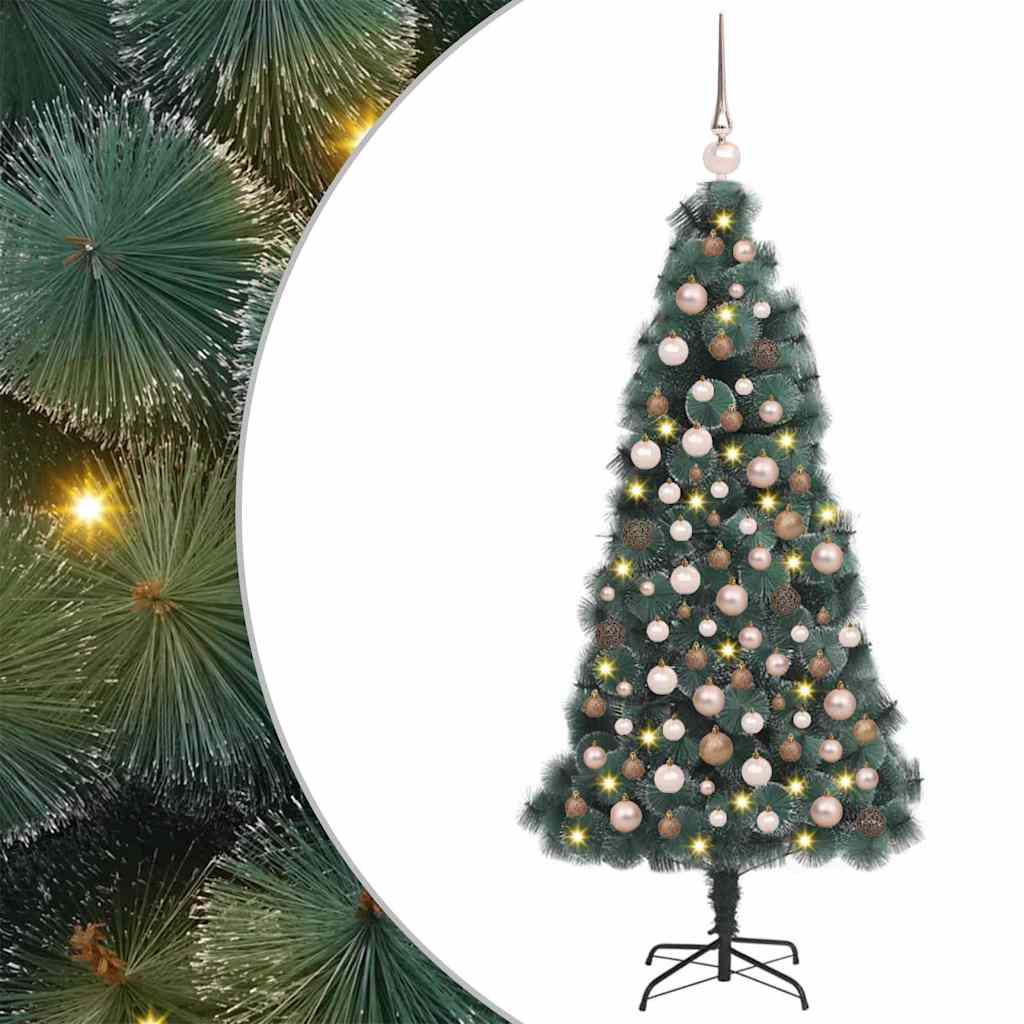 vidaXL Kunstmatige voorverlichte kerstboom met ballenset Groen 120 cm