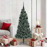vidaXL Kunstmatige voorverlichte kerstboom met ballenset Groen 120 cm