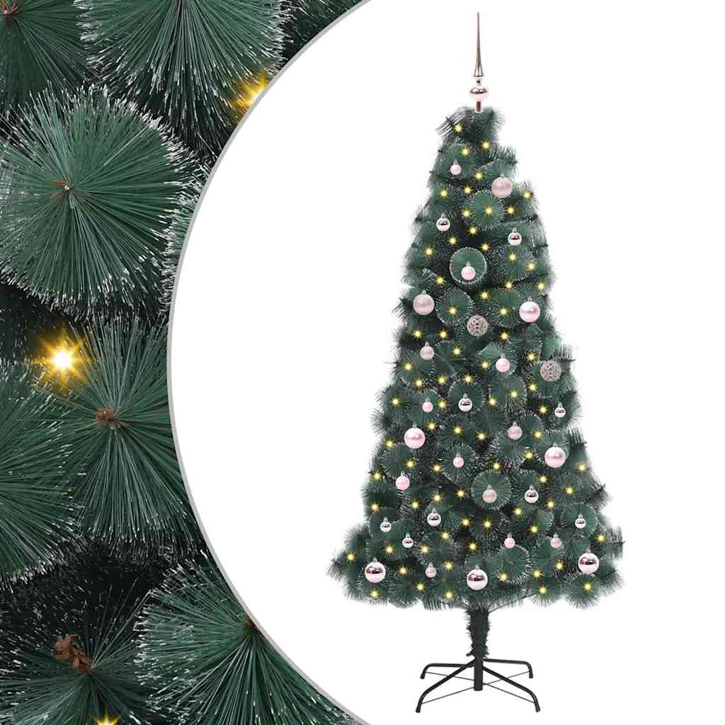 vidaXL Kunstmatige voorverlichte kerstboom met ballenset Groen 120 cm