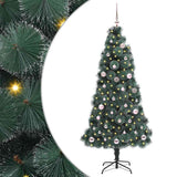 vidaXL Kunstmatige voorverlichte kerstboom met ballenset Groen 120 cm