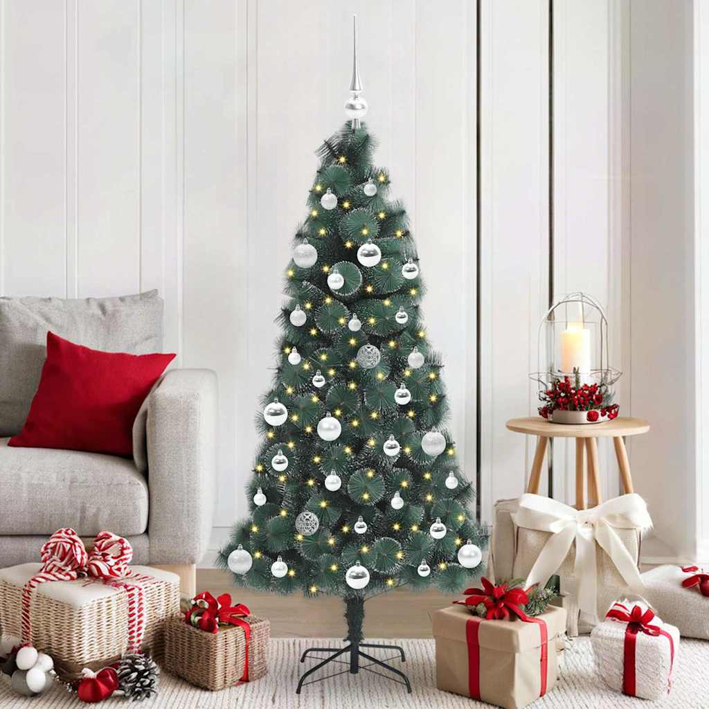 vidaXL Kunstmatige voorverlichte kerstboom met ballenset Groen 120 cm