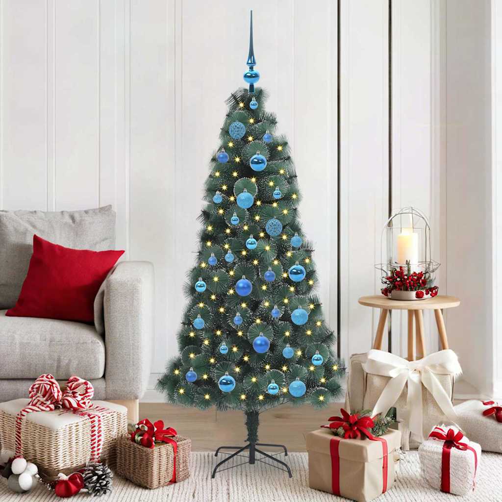 vidaXL Kunstmatige voorverlichte kerstboom met ballenset Groen 120 cm