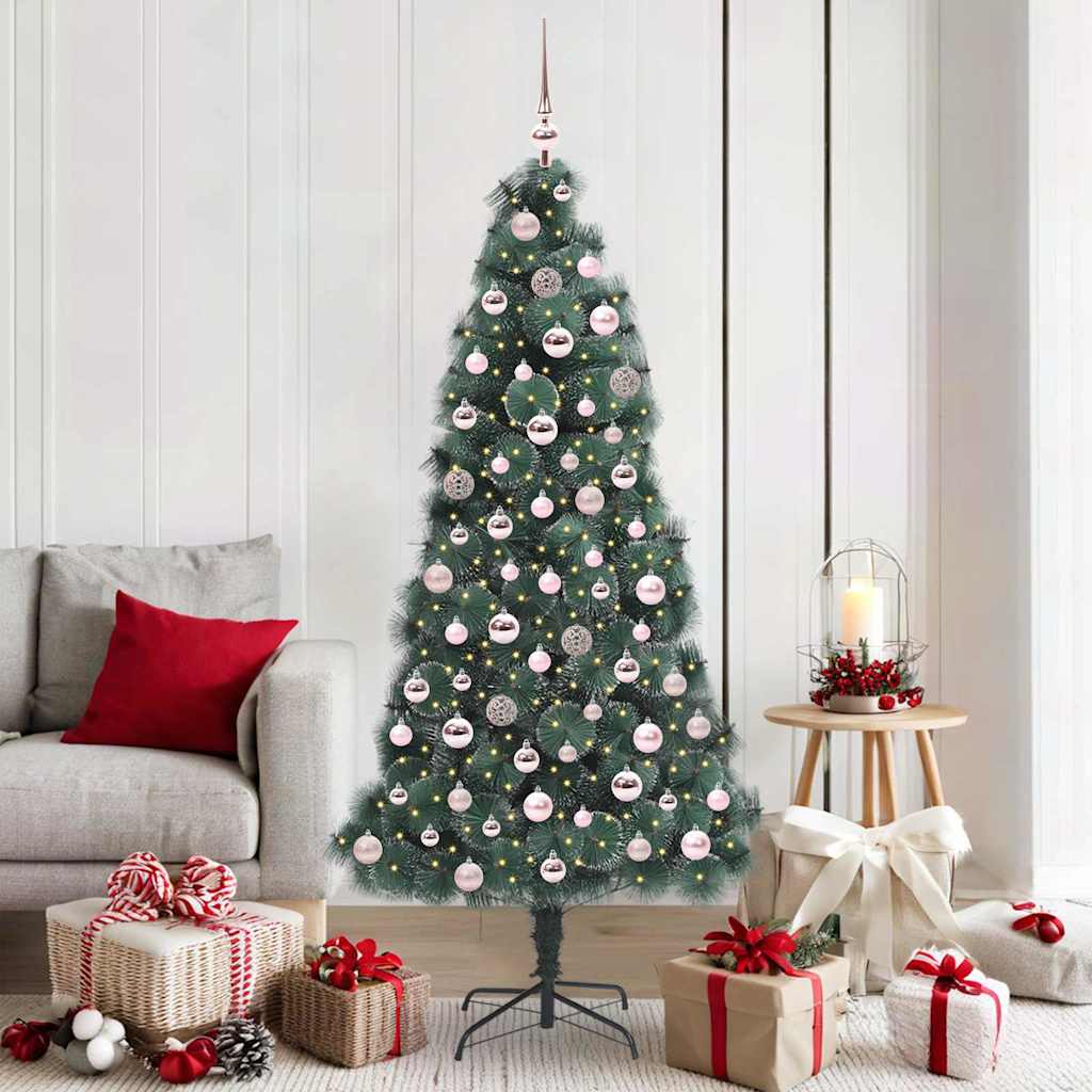 vidaXL Kunstmatige voorverlichte kerstboom met ballenset Groen 120 cm