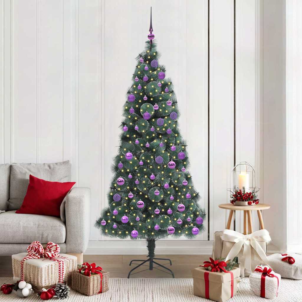 vidaXL Kunstmatige voorverlichte kerstboom met ballenset Groen 120 cm