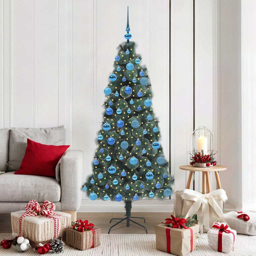 vidaXL Kunstmatige voorverlichte kerstboom met ballenset Groen 120 cm