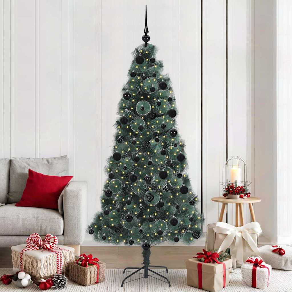 vidaXL Kunstmatige voorverlichte kerstboom met ballenset Groen 120 cm