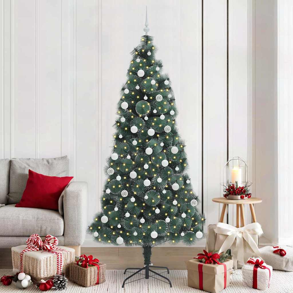 vidaXL Kunstmatige voorverlichte kerstboom met ballenset Groen 120 cm