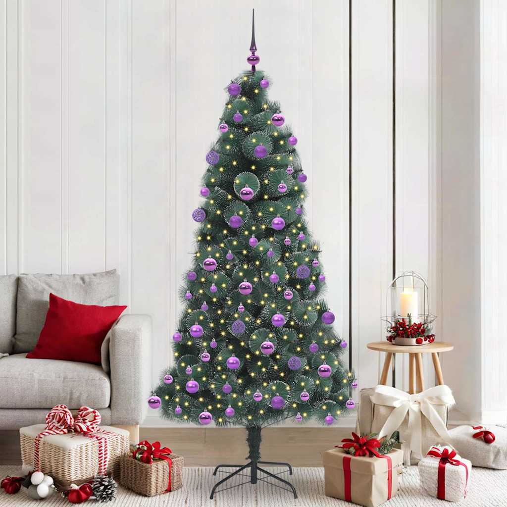 vidaXL Kunstmatige voorverlichte kerstboom met ballenset Groen 120 cm