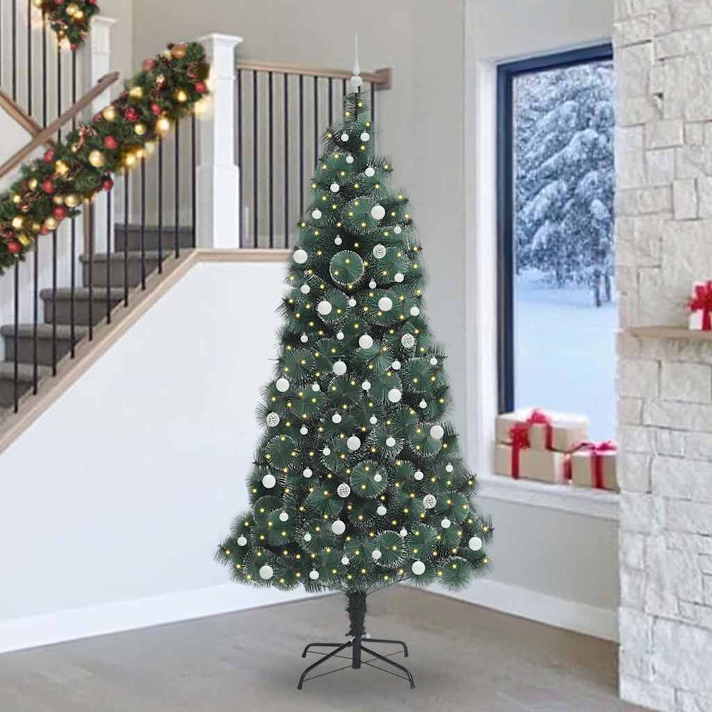 vidaXL Kunstmatige voorverlichte kerstboom met ballenset Groen 120 cm
