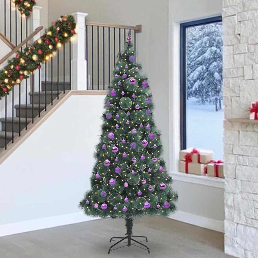 vidaXL Kunstmatige voorverlichte kerstboom met ballenset Groen 120 cm