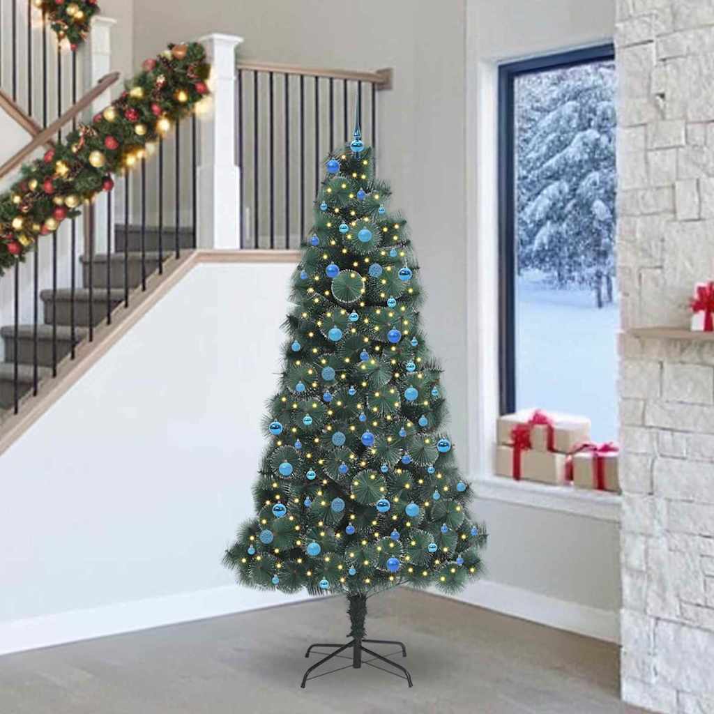 vidaXL Kunstmatige voorverlichte kerstboom met ballenset Groen 120 cm