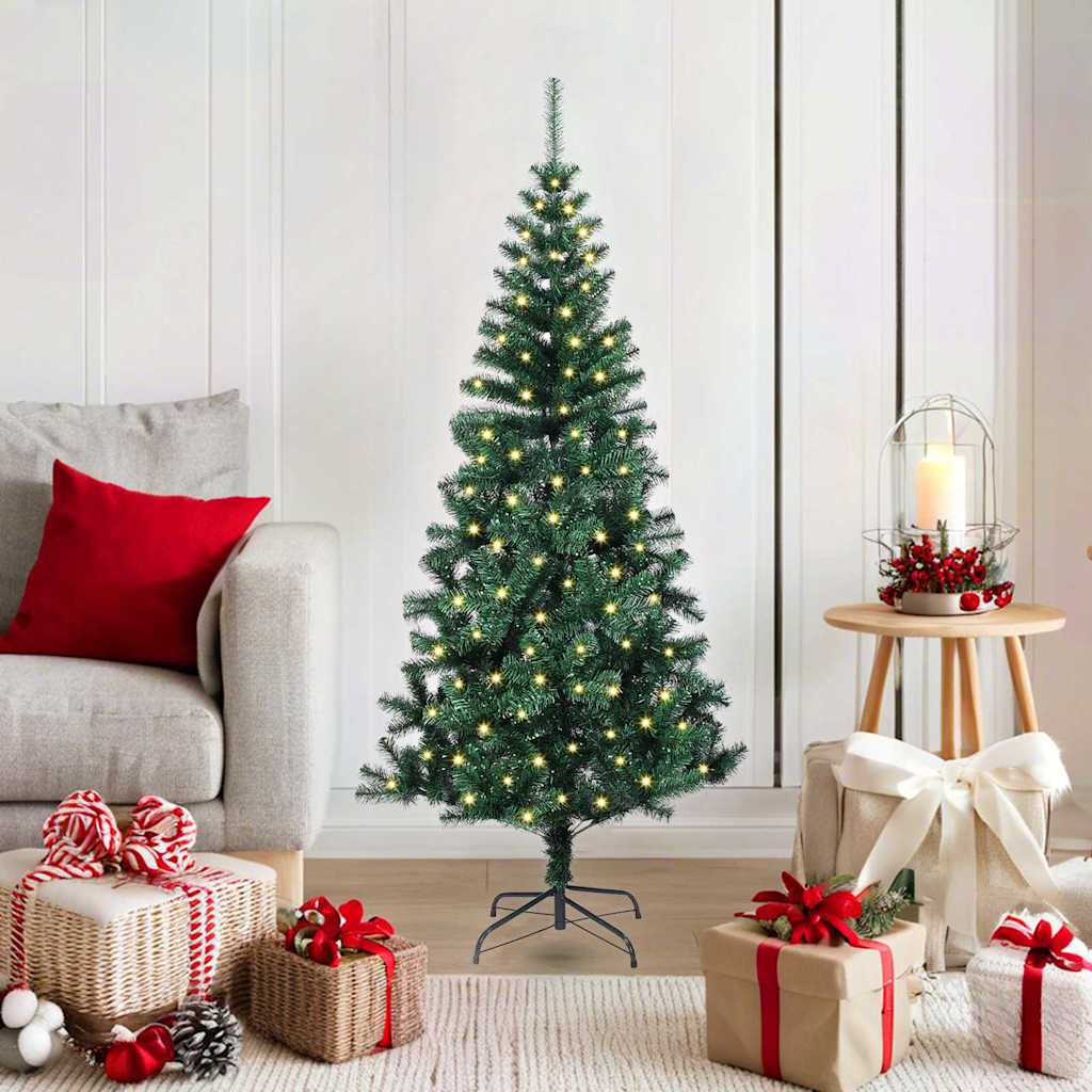 vidaXL Kunststof Voorverlichte Kerstboom Groen 120 cm PVC en Metalen