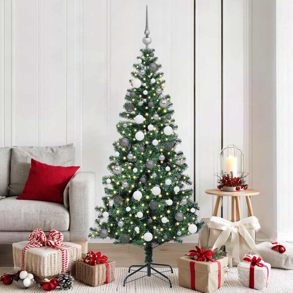 vidaXL Kunststof Voorverlichte Kerstboom Groen 120 cm PVC en Metalen