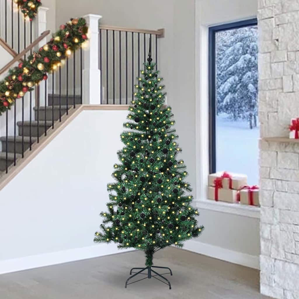 vidaXL Kunststof Voorverlichte Kerstboom Groen 120 cm PVC en Metalen