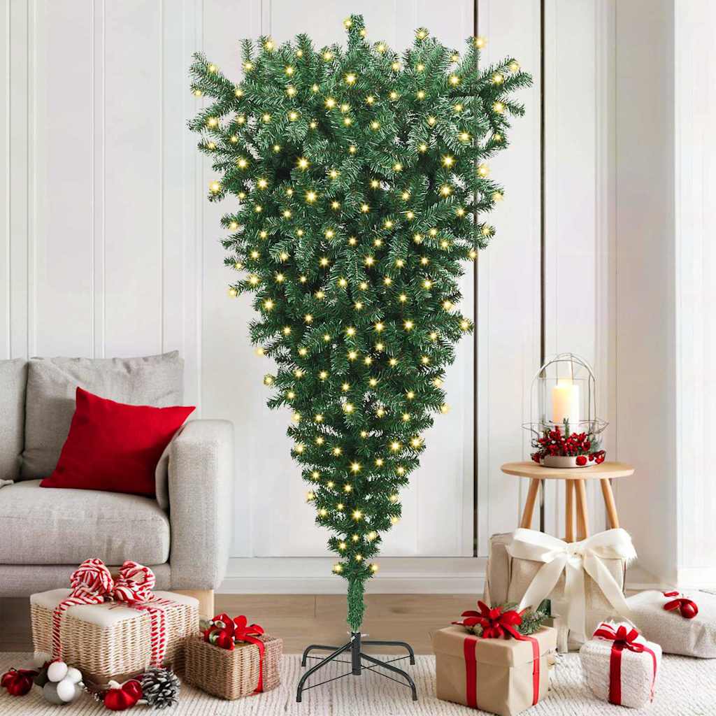 vidaXL Ondersteboven Kunstmatige Voorgelichte Kerstboom Groen 180 cm