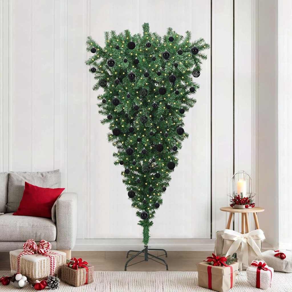 vidaXL Ondersteboven Kunstmatige Voorgelichte Kerstboom Groen 180 cm