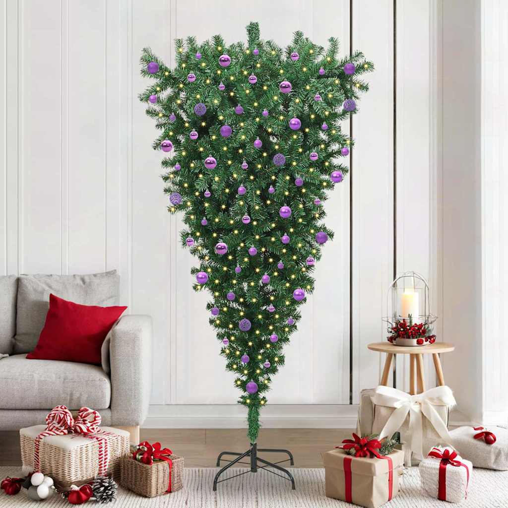 vidaXL Ondersteboven Kunstmatige Voorgelichte Kerstboom Groen 180 cm