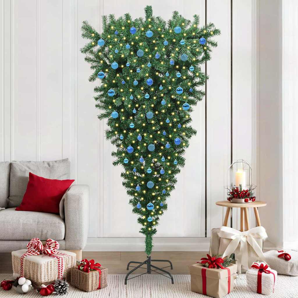 vidaXL Ondersteboven Kunstmatige Voorgelichte Kerstboom Groen 180 cm