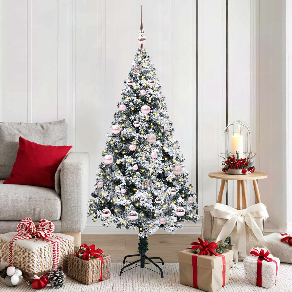 vidaXL Kunstkerstboom met 300 LED Wit 180 cm PVC en Staal en Kunststof
