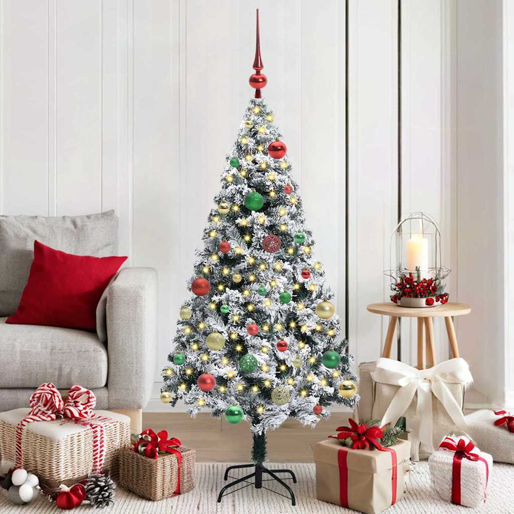 vidaXL Kunstkerstboom met 300 LED Wit 180 cm PVC en Staal en Kunststof
