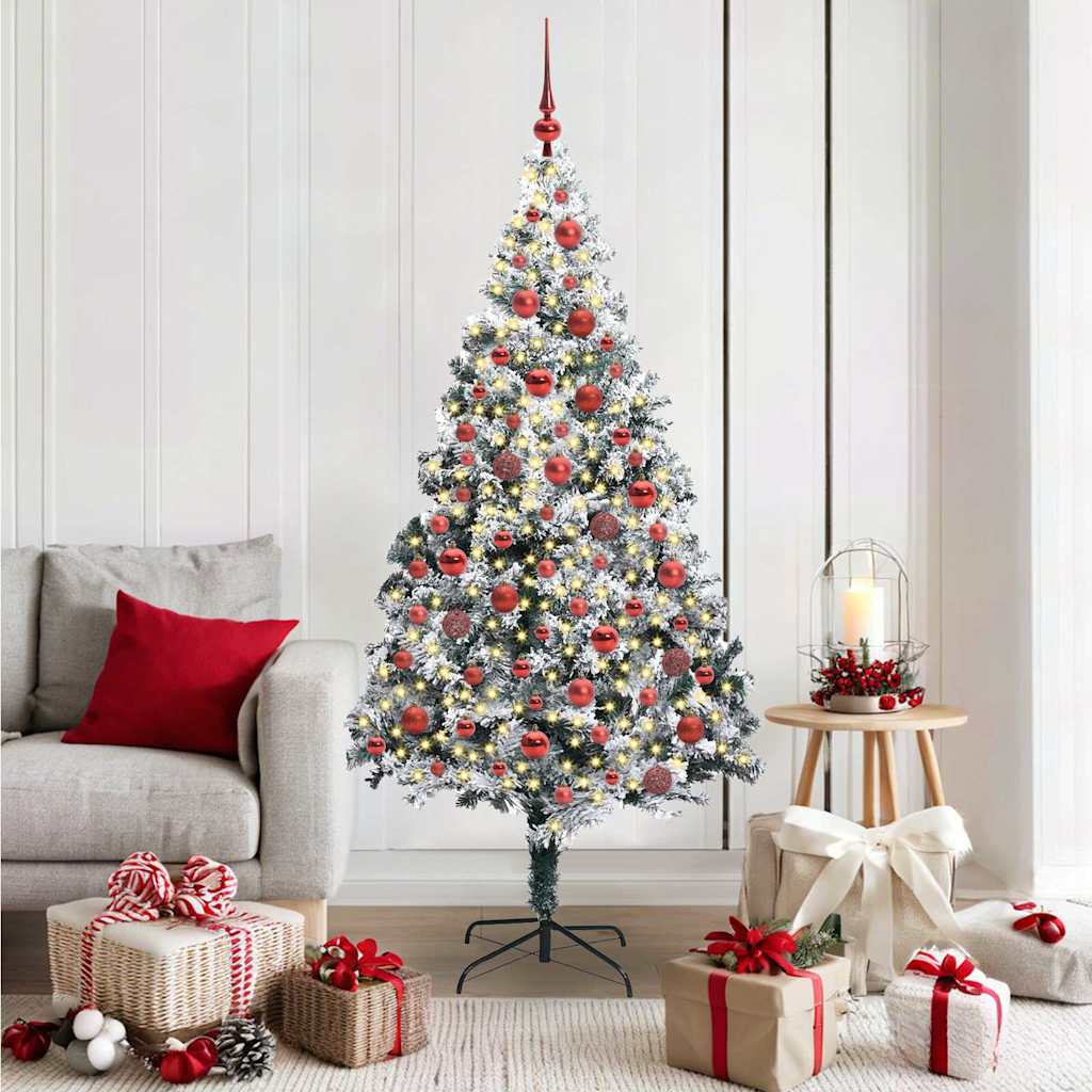 vidaXL Kunstkerstboom met 300 LED Wit 180 cm PVC en Staal en Kunststof