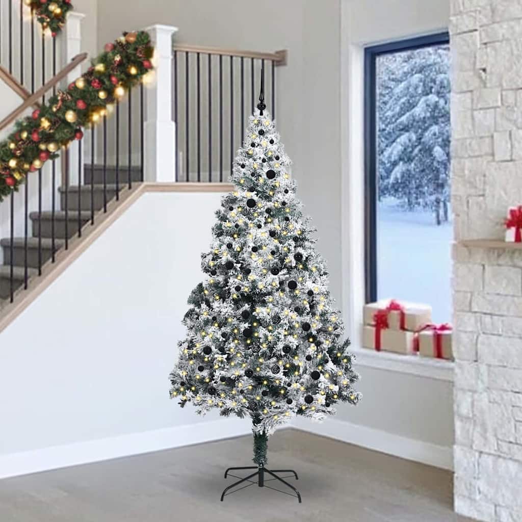 vidaXL Kunstkerstboom met 300 LED Wit 180 cm PVC en Staal en Kunststof