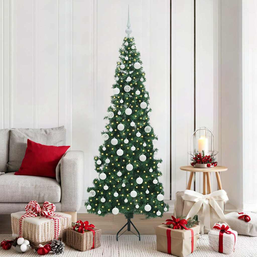 vidaXL Corner Artificial Christmas Tree with 300 LED Green 180 cm PVC and Metal