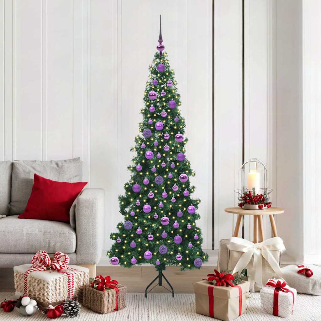 vidaXL Corner Artificial Christmas Tree with 300 LED Green 180 cm PVC and Metal